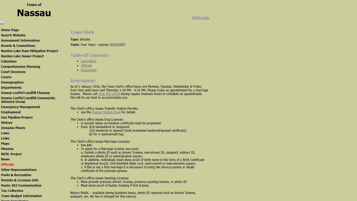 Town Of Nassau: Officials: Town Clerk [Digital Towpath]