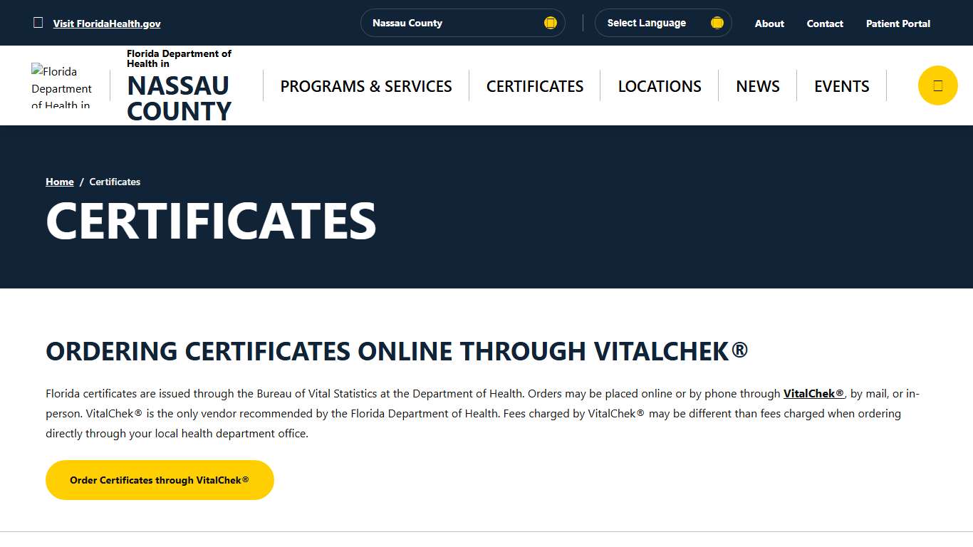 Certificates - Florida Department of Health in Nassau County